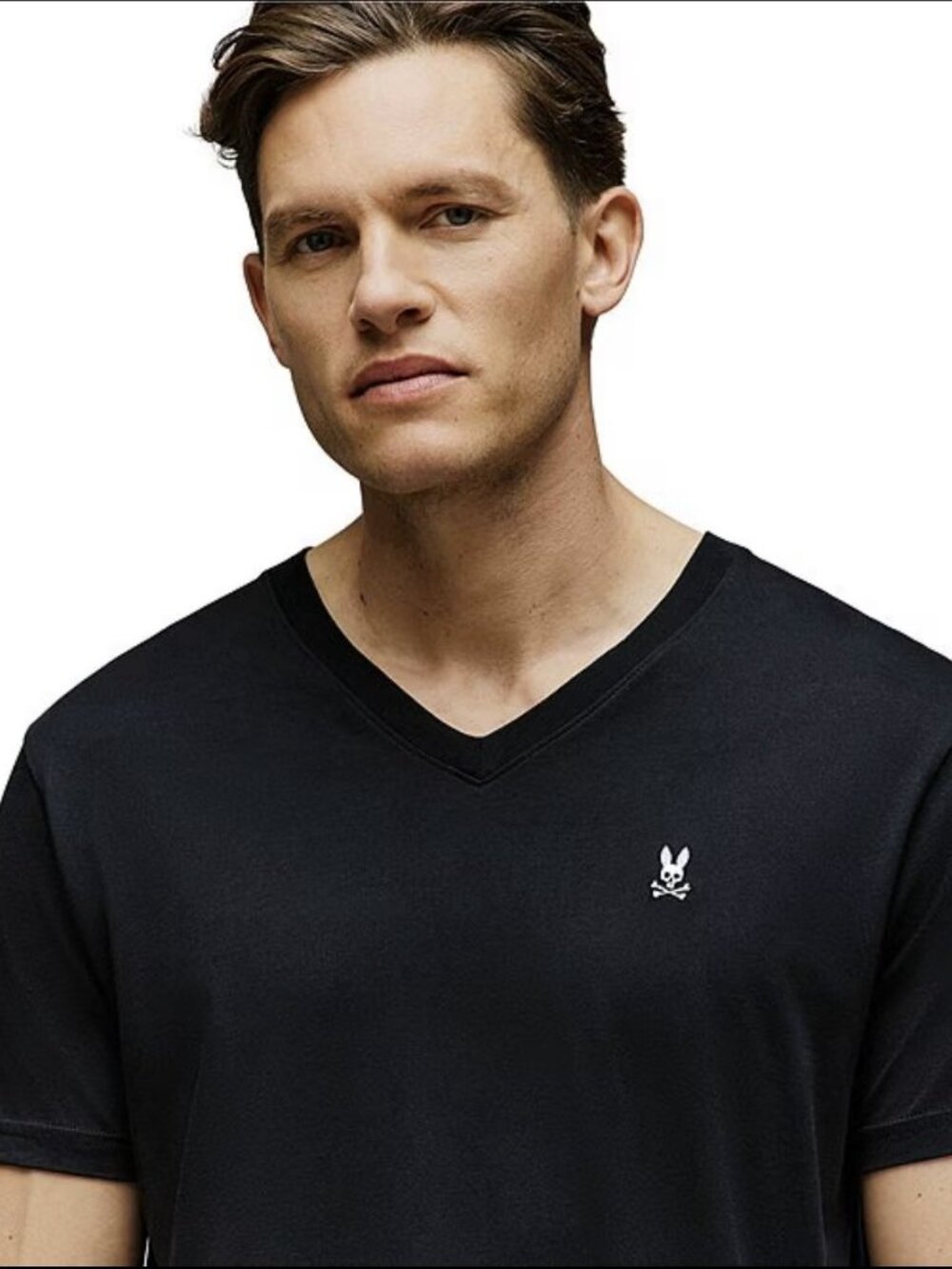 Psycho Bunny Men's Classic Black Pima Cotton V-Neck Logo T-Shirt Size 3 XLT Logo